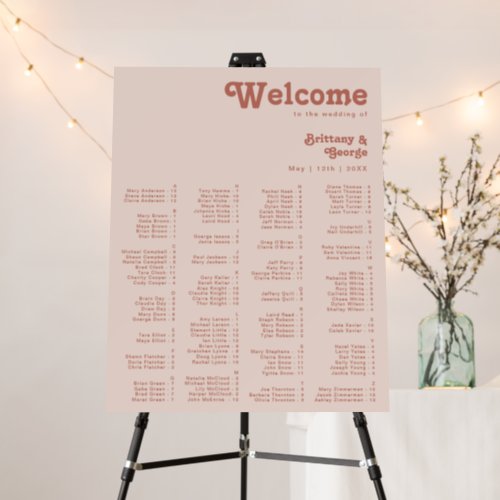 Simple Retro  Blush Alphabetical Seating Chart Foam Board