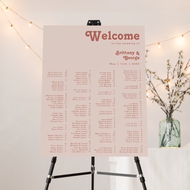 Simple Retro | Blush Alphabetical Seating Chart Foam Board (In Situ (Stand))