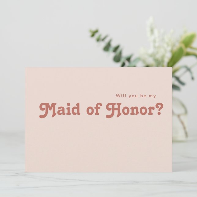 Simple Retro | Blush Maid of Honor Proposal Card (Standing Front)