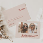 Simple Retro Blush Photo Bridesmaid Proposal Card<br><div class="desc">This simple retro blush bridesmaid proposal card is perfect for your classic funky vintage earth tones wedding. The design features a minimalist hippie rustic boho font. The neutral southwest desert color palette and earthy bohemian mid-century lettering combine for a perfect, minimal modern western destination design. Feel free to change the...</div>