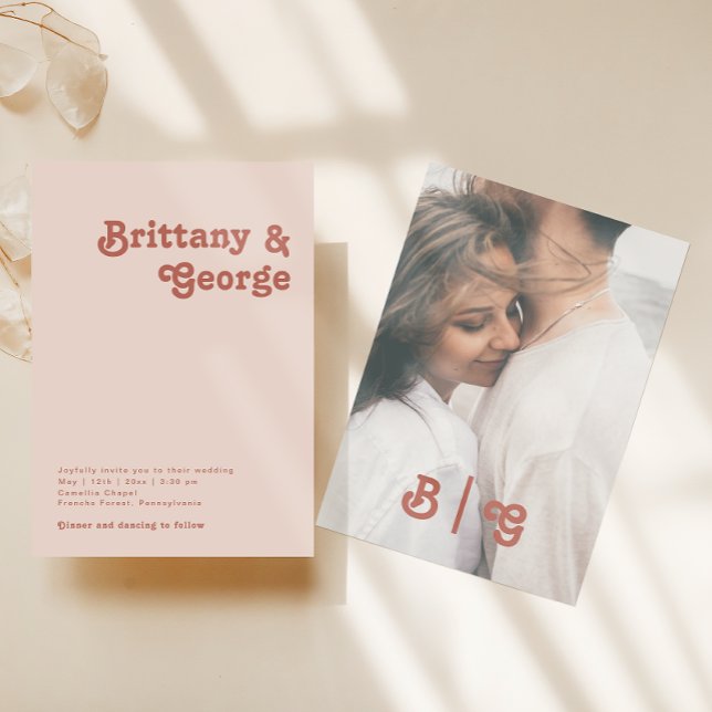 Simple Retro | Blush Pink Casual Photo Monogram Invitation (Creator Uploaded)