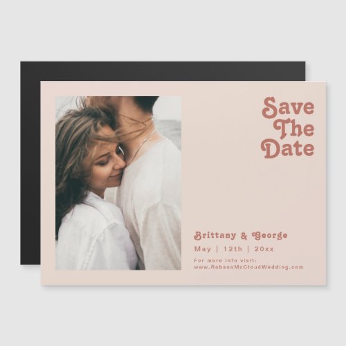 Simple Retro  Blush Pink Horizontal Save The Date Magnetic Invitation