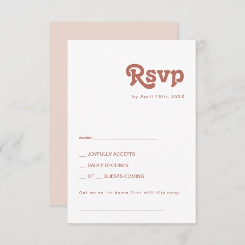 Simple Retro  Blush Pink Song Request RSVP Card