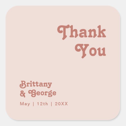 Simple Retro  Blush Pink Thank You Wedding Favor Square Sticker