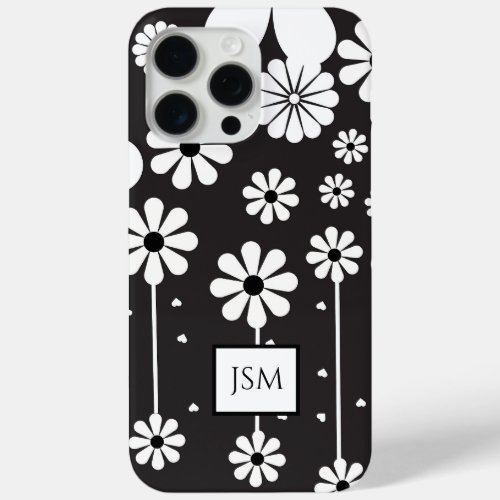Simple Retro Boho Black and White Flower iPhone 15 Pro Max Case