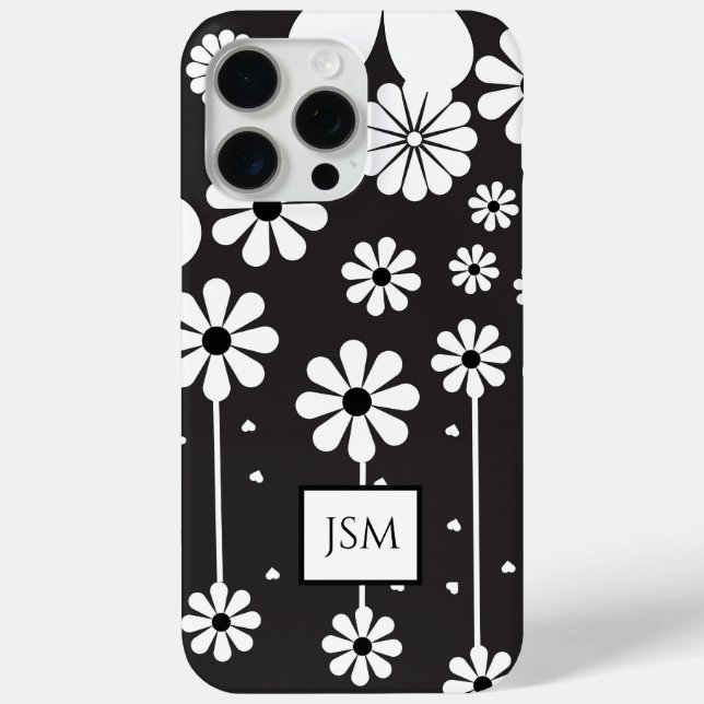 Simple Retro Boho Black and White Flower Case-Mate iPhone Case (Back)