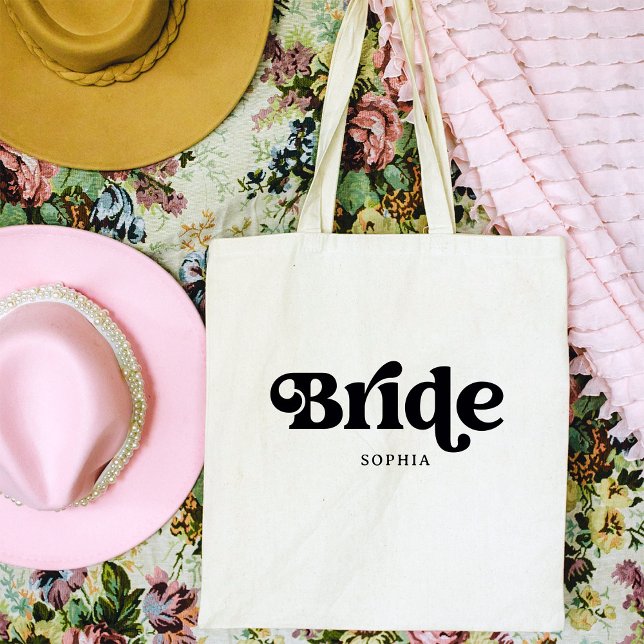 Simple Retro Boho Typography | Bride Tote Bag (A retro, boho tote for the bride)
