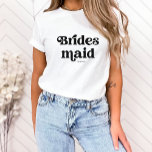 Simple Retro Boho Typography | Bridesmaid T-Shirt<br><div class="desc">This trendy,  simple T-shirt features the word "Bridesmaid" in retro black typography,  along with a space for her name,  and is the perfect gift for members of your bridal party.</div>