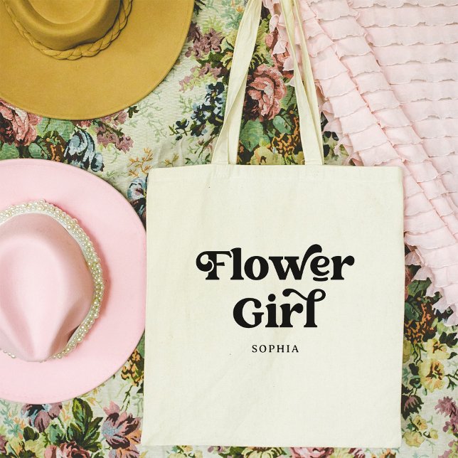 Simple Retro Boho Typography | Flower Girl Tote Bag (A retro, boho tote for the flower girl)
