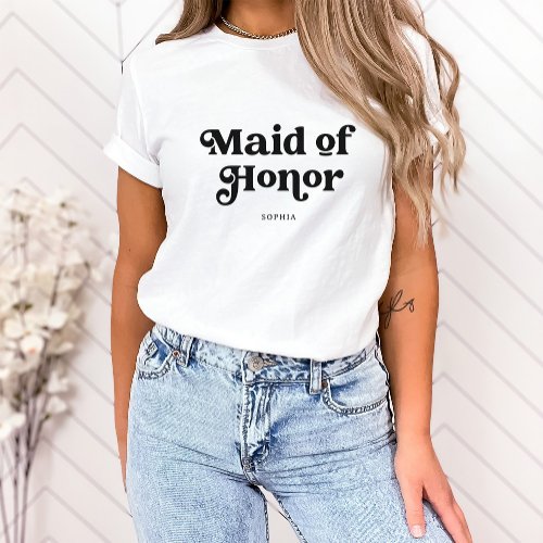 Simple Retro Boho Typography  Maid of Honor T_Shirt