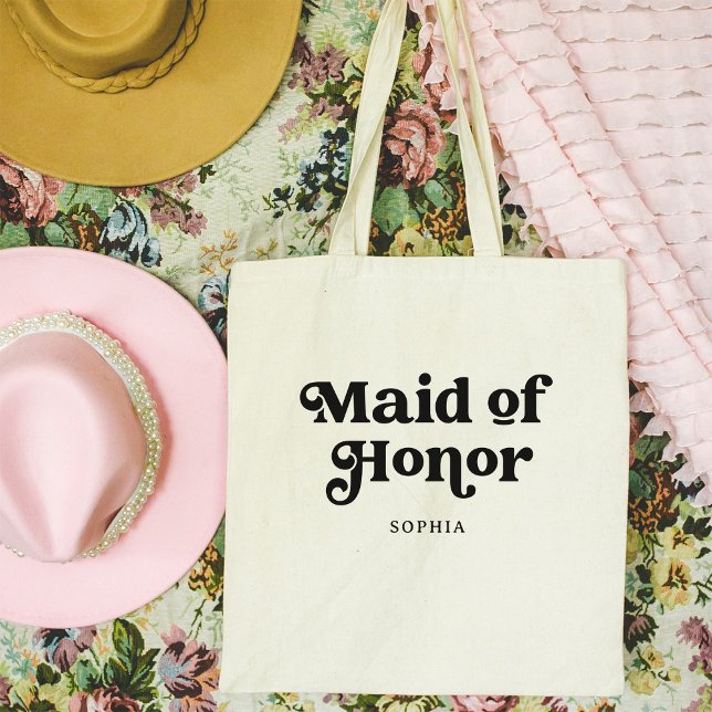 Simple Retro Boho Typography | Maid of Honor Tote Bag (A boho, retro tote for the maid of honor)
