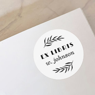 Simple Retro Botanical Branch Ex Libris Bookplate