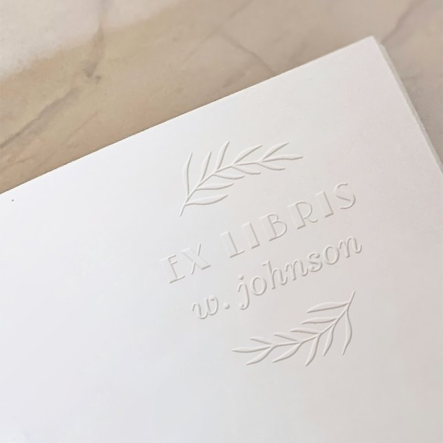 Simple Retro Botanical Branch Ex Libris Bookplate Embosser (Creator Uploaded)