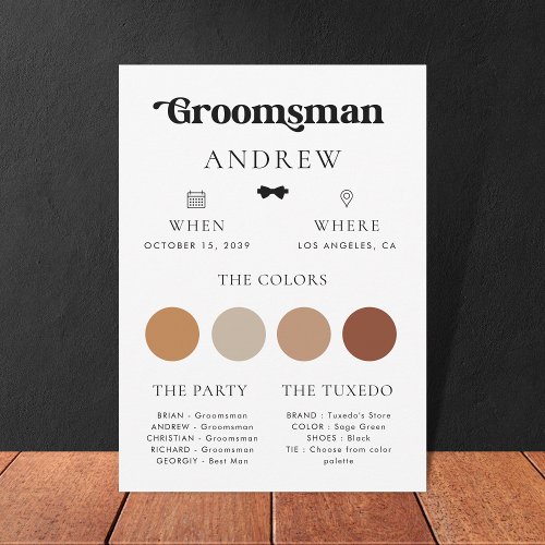 Simple Retro Bow Tie Groomsman Wedding Info Card