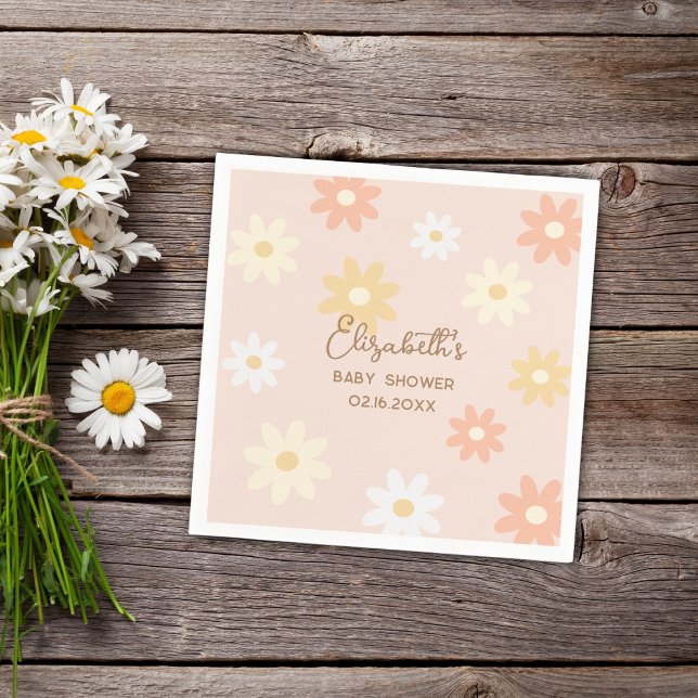 Simple Retro Chic Daisy Boho Girl Baby Shower Napkins (Creator Uploaded)