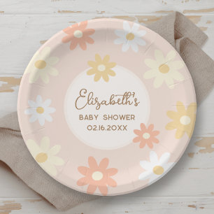 Simple Retro Chic Daisy Boho Girl Baby Shower Paper Plates