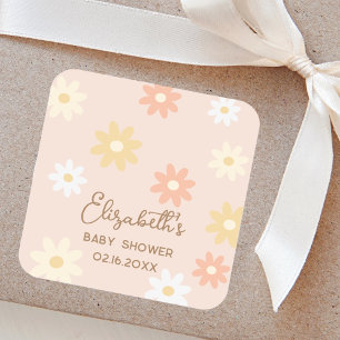 Simple Retro Chic Daisy Boho Girl Baby Shower Square Sticker