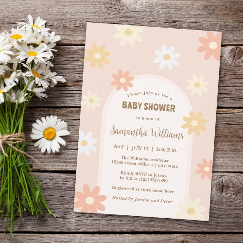 Simple Retro Chic Daisy Girl Baby Shower Invitation