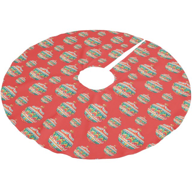 Simple Retro Christmas Ornament Pattern Brushed Polyester Tree Skirt (Angled)