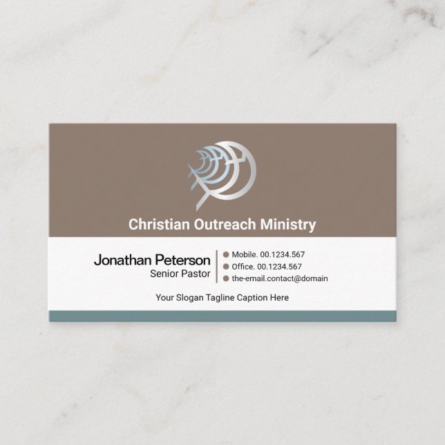 Simple Retro Column Layers Christian Ministry Business Card (Front)