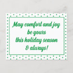 Simple Retro Comfort And Joy Merry Christmas  Holiday Postcard