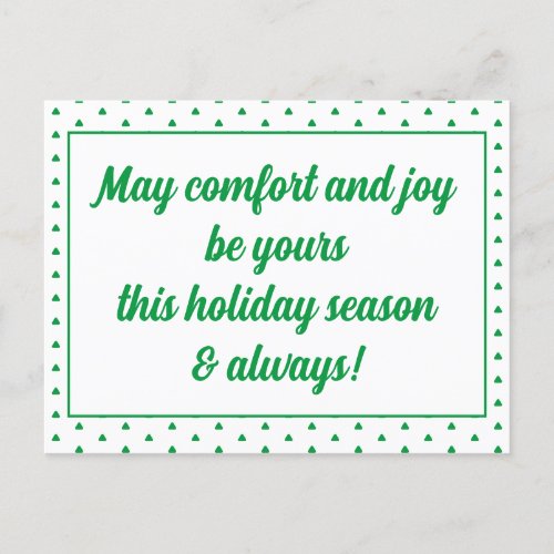 Simple Retro Comfort And Joy Merry Christmas  Holiday Postcard