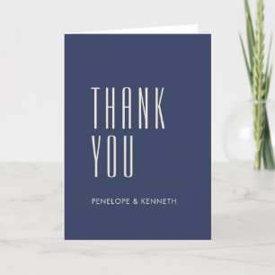 Simple Retro Custom Names Wedding Navy Blue Thank You Card