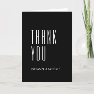 Simple Retro Custom Names Wedding Solid Black Letterpress Thank You Card