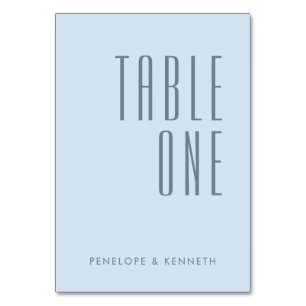 Simple Retro Custom Names Wedding Solid Soft Blue Table Number