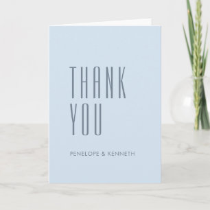 Simple Retro Custom Names Wedding Solid Soft Blue Thank You Card