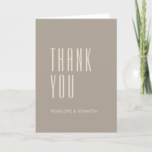 Simple Retro Custom Names Wedding Taupe Brown Thank You Card