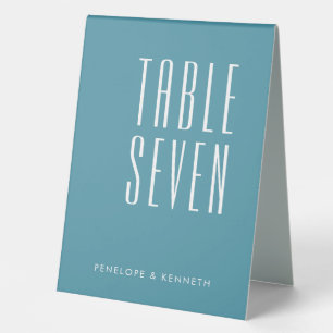 Simple Retro Custom Names Wedding Teal Blue Table Tent