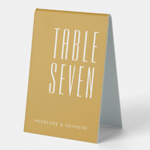 Simple Retro Custom Names Wedding Yellow Ochre Table Tent