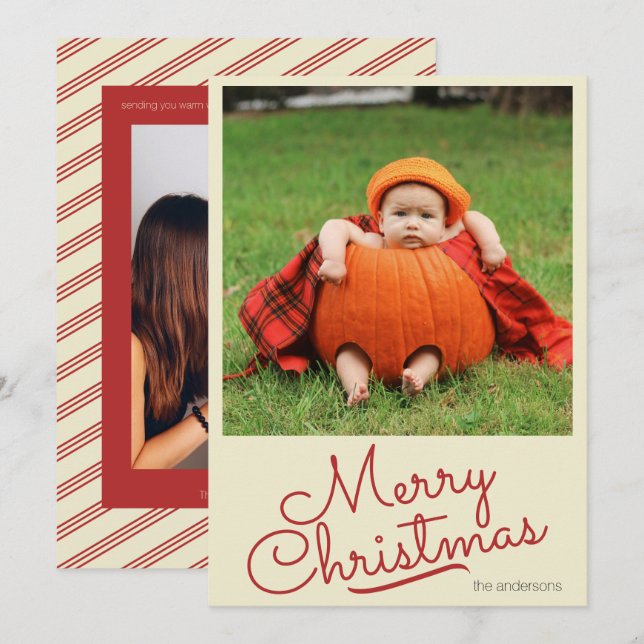 Simple Retro Custom Photo Christmas  Holiday Card (Front/Back)