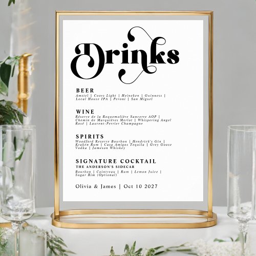 Simple Retro Drinks Bar Menu Vintage Typography Po Poster