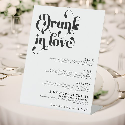 Simple Retro Drunk in Love Wedding Bar Menu Pedestal Sign