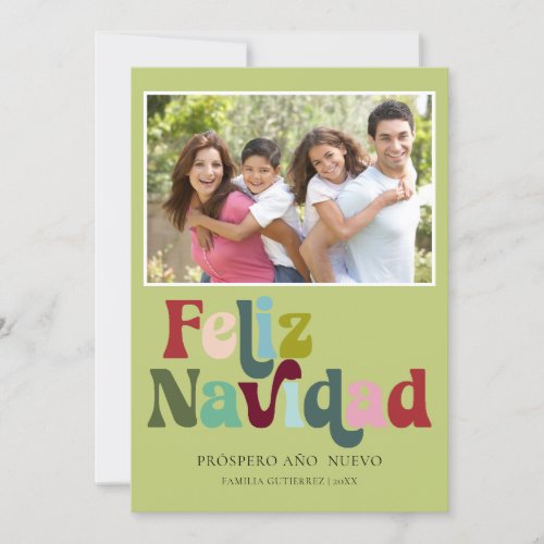 Simple Retro Feliz Navidad Photo Green Holiday Card