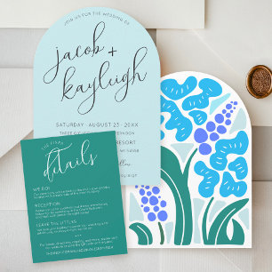 Simple Retro Floral GREEN Wedding Details QR Card