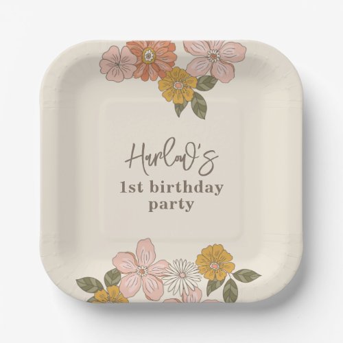 Simple Retro Floral Party Plates