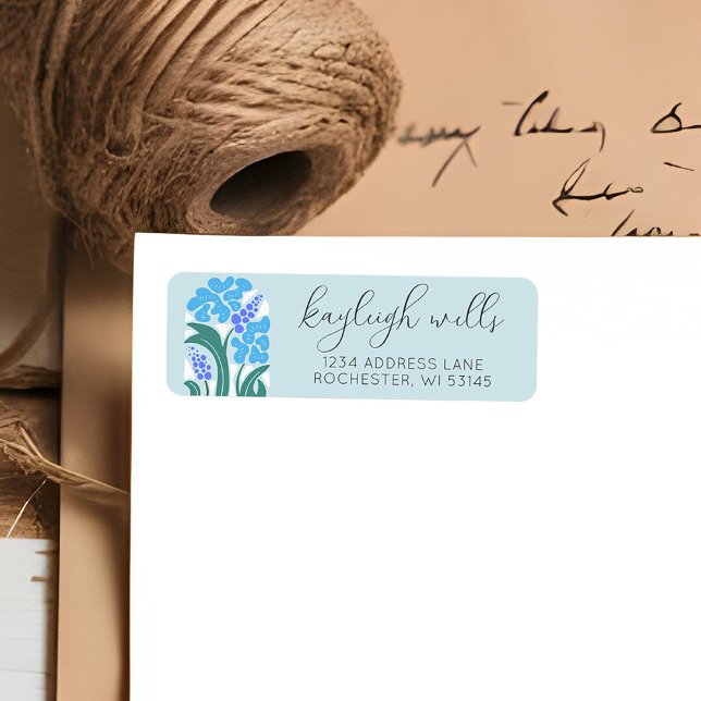 Simple Retro Floral Sky Blue Wedding Invitation Label (Retro floral dusty sky blue boho script modern return wedding invitation envelope address label)