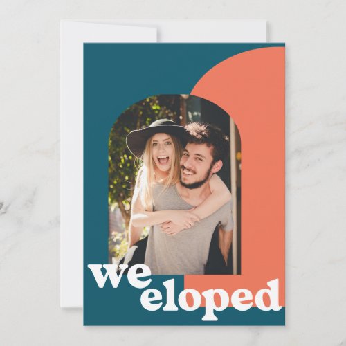 Simple Retro Geometric Photo Teal We Eloped Party Announcement