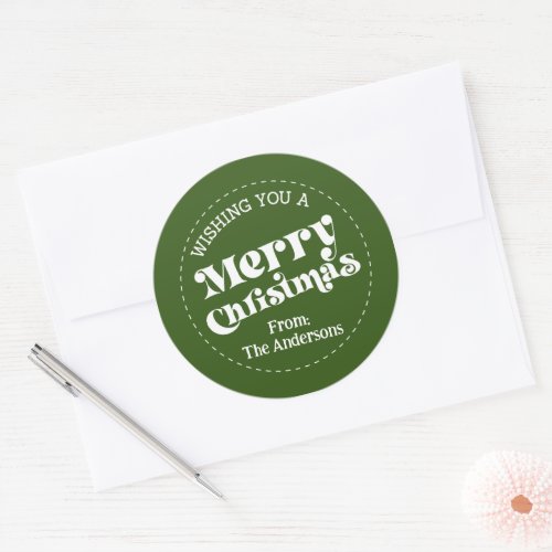 Simple Retro Green Christmas Large Classic Round Sticker
