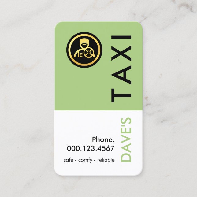 Simple Retro Green Taxi Layer Business Card (Front)