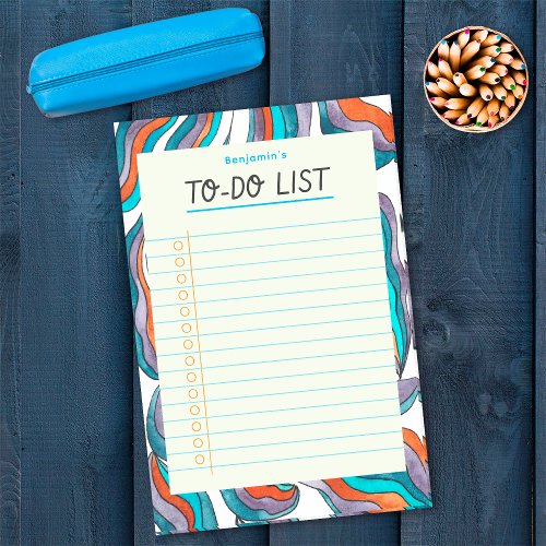 Simple Retro Groovy Blue Lined Notebook To Do List Post_it Notes