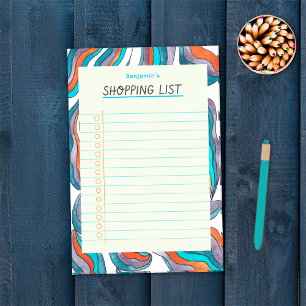 Simple Retro Groovy Blue Lined Shopping List Post-it Notes