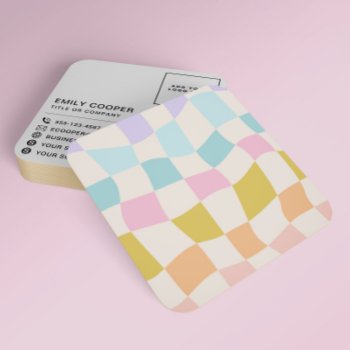 Simple Retro Groovy Checker Checkerboard Your Logo Square Business Card by marisuvalencia at Zazzle
