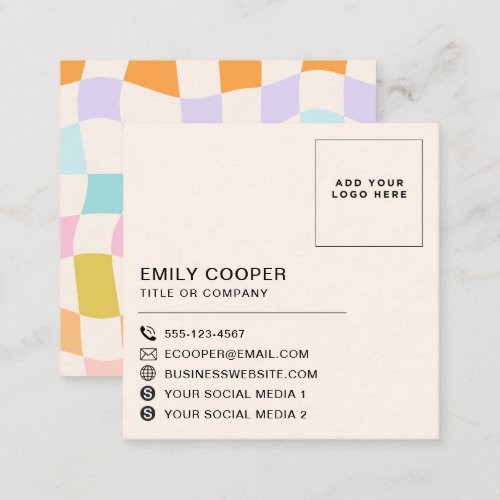 Simple Retro Groovy Checkerboard Your Logo Square Business Card