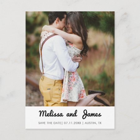 Simple  Retro Handwritten Font Photo Save The Date Announcement Postca