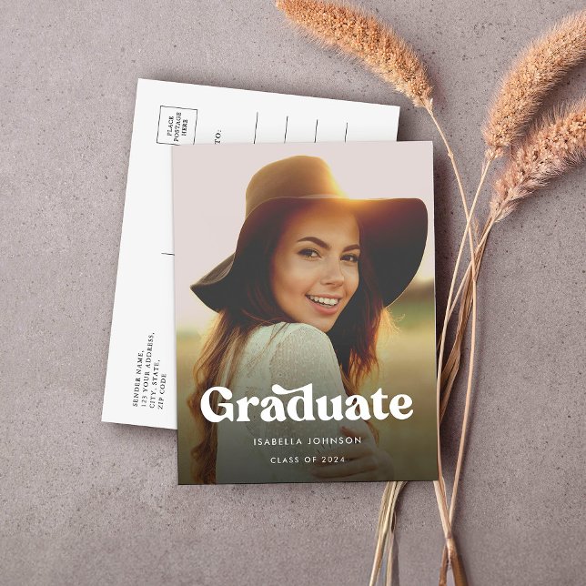 Simple Retro High School Graduation Announcement Postcard (Creator Uploaded)