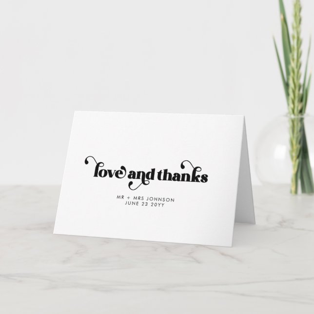 Simple Retro Love and Thanks Wedding Photo Thank You Card (Front)